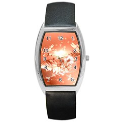 Amazing Flowers With Dragonflies Barrel Metal Watches