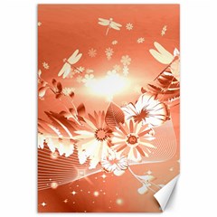 Amazing Flowers With Dragonflies Canvas 12  X 18  