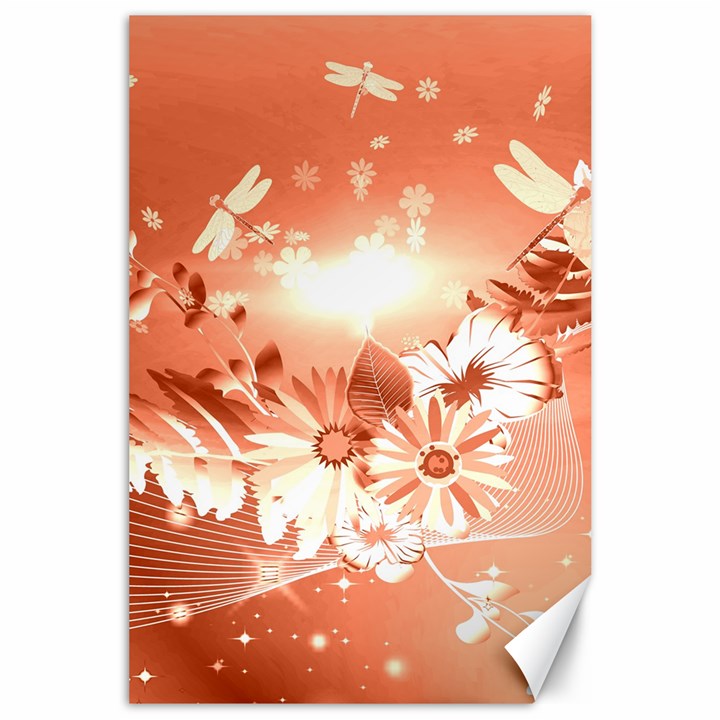 Amazing Flowers With Dragonflies Canvas 24  x 36 