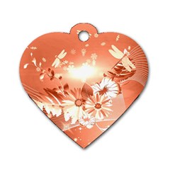 Amazing Flowers With Dragonflies Dog Tag Heart (two Sides)