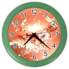 Amazing Flowers With Dragonflies Color Wall Clocks