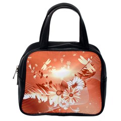 Amazing Flowers With Dragonflies Classic Handbags (one Side)