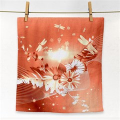 Amazing Flowers With Dragonflies Face Towel