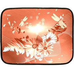 Amazing Flowers With Dragonflies Fleece Blanket (mini)