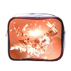 Amazing Flowers With Dragonflies Mini Toiletries Bags by FantasyWorld7