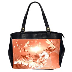 Amazing Flowers With Dragonflies Office Handbags (2 Sides) 