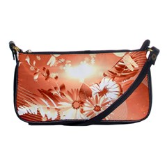 Amazing Flowers With Dragonflies Shoulder Clutch Bags