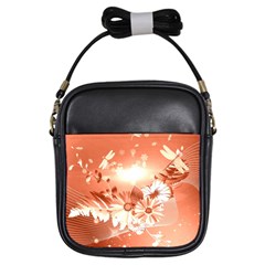 Amazing Flowers With Dragonflies Girls Sling Bags