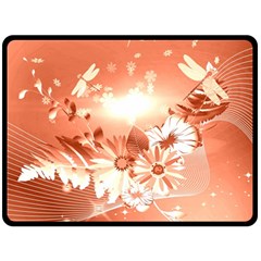 Amazing Flowers With Dragonflies Fleece Blanket (large) 