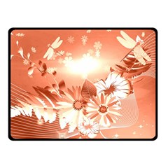 Amazing Flowers With Dragonflies Fleece Blanket (small)