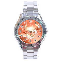 Amazing Flowers With Dragonflies Stainless Steel Men s Watch