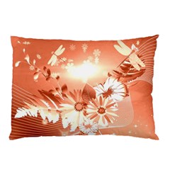 Amazing Flowers With Dragonflies Pillow Cases (two Sides)