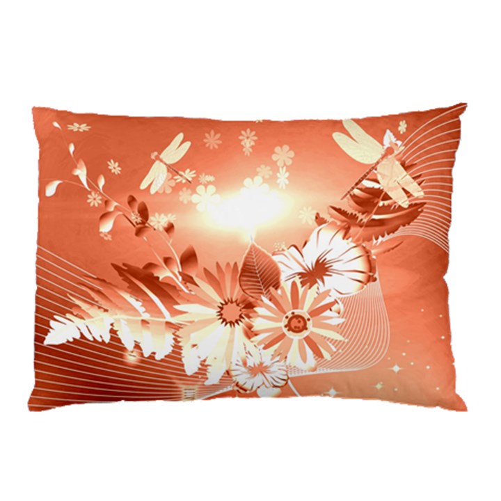 Amazing Flowers With Dragonflies Pillow Cases (Two Sides)