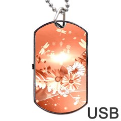 Amazing Flowers With Dragonflies Dog Tag Usb Flash (one Side) by FantasyWorld7