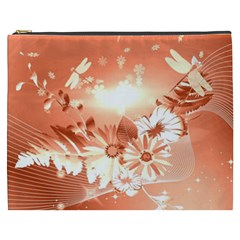 Amazing Flowers With Dragonflies Cosmetic Bag (xxxl)  by FantasyWorld7