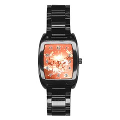 Amazing Flowers With Dragonflies Stainless Steel Barrel Watch