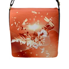 Amazing Flowers With Dragonflies Flap Messenger Bag (l) 