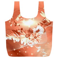 Amazing Flowers With Dragonflies Full Print Recycle Bags (l) 