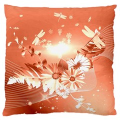 Amazing Flowers With Dragonflies Standard Flano Cushion Cases (one Side) 