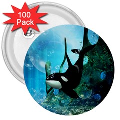 Orca Swimming In A Fantasy World 3  Buttons (100 Pack) 