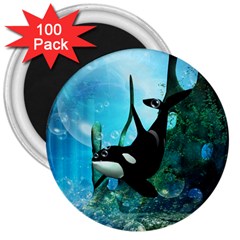 Orca Swimming In A Fantasy World 3  Magnets (100 Pack) by FantasyWorld7