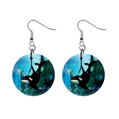 Orca Swimming In A Fantasy World Mini Button Earrings by FantasyWorld7