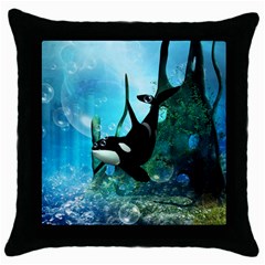 Orca Swimming In A Fantasy World Throw Pillow Cases (black)