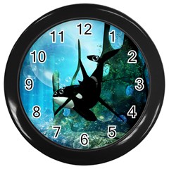 Orca Swimming In A Fantasy World Wall Clocks (black)