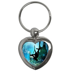 Orca Swimming In A Fantasy World Key Chains (heart) 