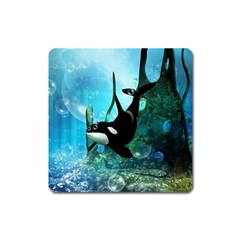 Orca Swimming In A Fantasy World Square Magnet by FantasyWorld7