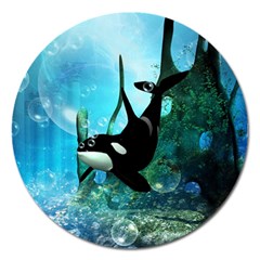 Orca Swimming In A Fantasy World Magnet 5  (round)