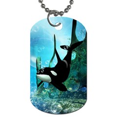 Orca Swimming In A Fantasy World Dog Tag (one Side)