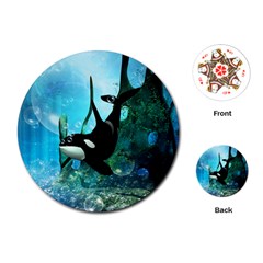 Orca Swimming In A Fantasy World Playing Cards (round) 