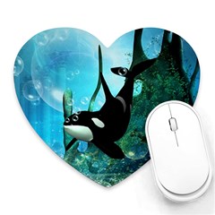 Orca Swimming In A Fantasy World Heart Mousepads by FantasyWorld7