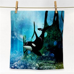 Orca Swimming In A Fantasy World Face Towel