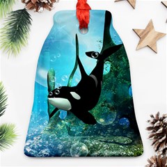 Orca Swimming In A Fantasy World Ornament (bell)  by FantasyWorld7