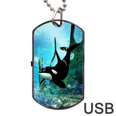 Orca Swimming In A Fantasy World Dog Tag Usb Flash (two Sides) 