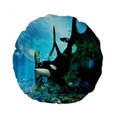 Orca Swimming In A Fantasy World Standard 15  Premium Round Cushions