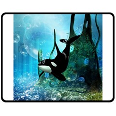 Orca Swimming In A Fantasy World Double Sided Fleece Blanket (medium) 