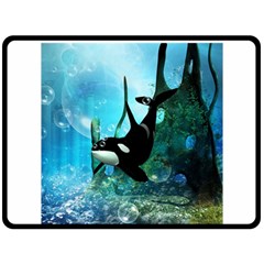 Orca Swimming In A Fantasy World Double Sided Fleece Blanket (large) 