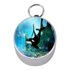 Orca Swimming In A Fantasy World Mini Silver Compasses