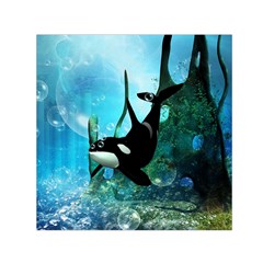 Orca Swimming In A Fantasy World Small Satin Scarf (square) 