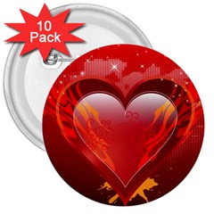 Heart 3  Buttons (10 Pack) 