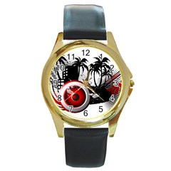 Music, Speaker Round Gold Metal Watches