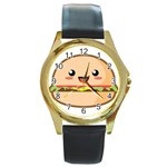 Kawaii Burger Round Gold Metal Watches Front