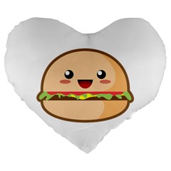 Kawaii Burger Large 19  Premium Flano Heart Shape Cushions