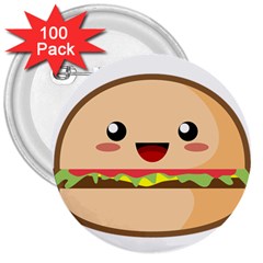 Kawaii Burger 3  Buttons (100 Pack) 