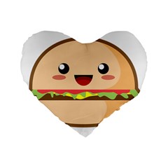 Kawaii Burger Standard 16  Premium Flano Heart Shape Cushions by KawaiiKawaii