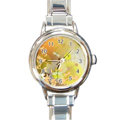 Beautiful Yellow Flowers With Dragonflies Round Italian Charm Watches