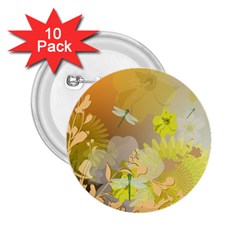 Beautiful Yellow Flowers With Dragonflies 2 25  Buttons (10 Pack) 